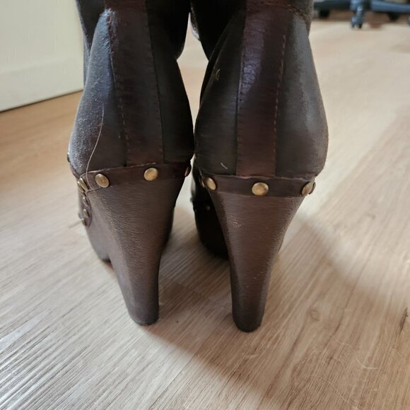 Sam Edelman Winsford Lace Up Chunky Studded Clog Shealing Leather Heeled Boots - Picture 9 of 12